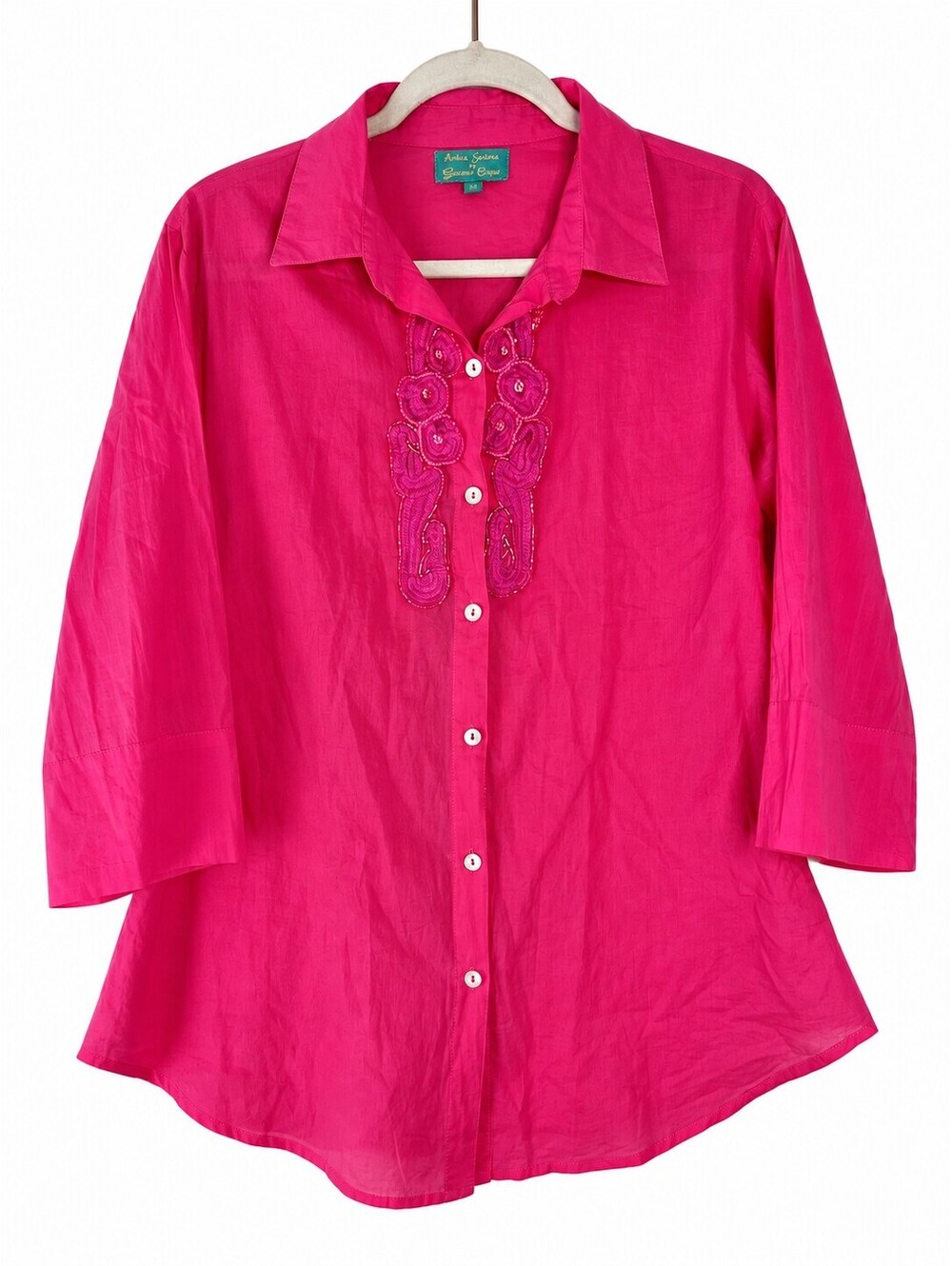 Antica Sartoria Giacomo Cinque Pink Embroidered Cotton Tunic Shirt M